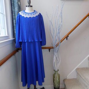 MS. CLASSIC Vintage Blue Tiered Dress Lace Detailing Plus Size 14